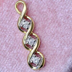 10KY Gold 3 Diamond Drop Pendant Triple Infinity